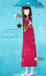 卡通画，撑伞的小姑娘240×320手机壁纸