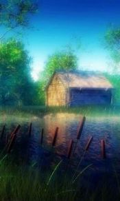 湖边的小木屋240×320手机图片