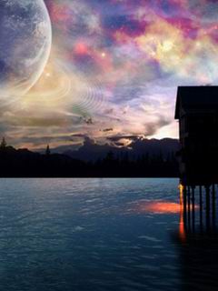 湖边美丽的夜景240×320手机图片