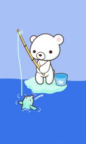 q版小北极熊在一块小冰上钓鱼480×800高清手机壁纸