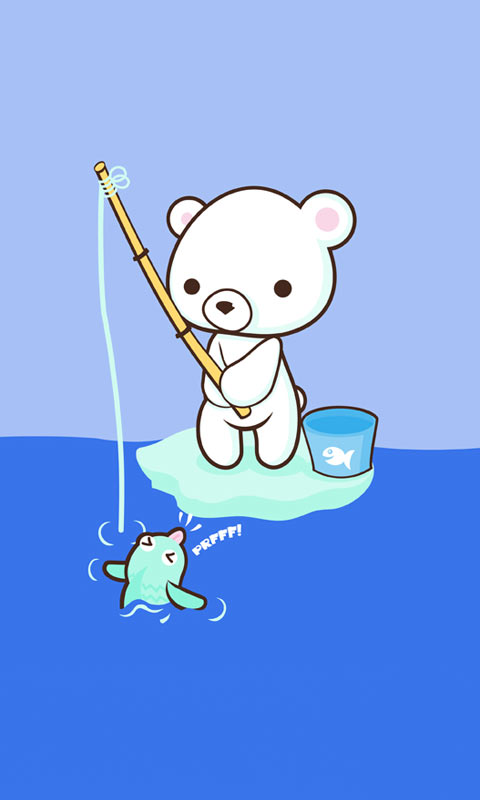 q版小北极熊在一块小冰上钓鱼480×800高清手机壁纸