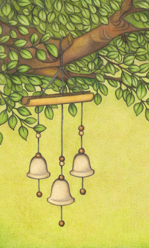 绘画，树上挂着的风铃高清手机壁纸