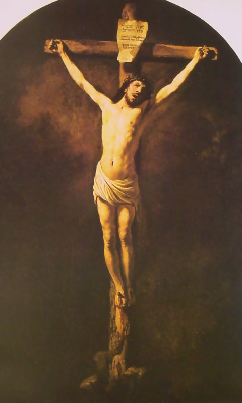 油画里十字架上的耶稣受难图片手机壁纸