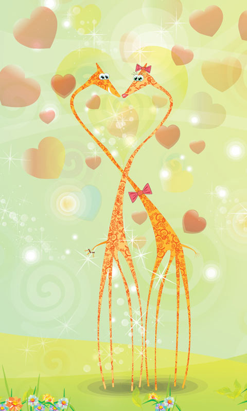 两个长颈鹿的爱情浪漫手机壁纸