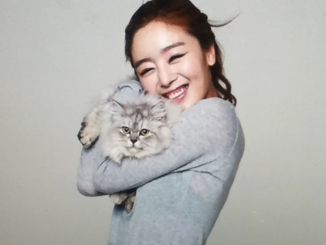 抱着小猫的韩善花甜美笑容图片手机壁纸