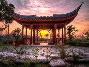美丽摄影图片，夕阳下的苏州凉亭640×480手机壁纸