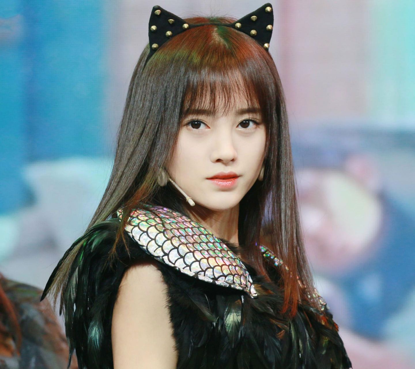 SNH48冠军鞠婧祎戴着猫耳朵甜美手机壁纸图片高清（3）