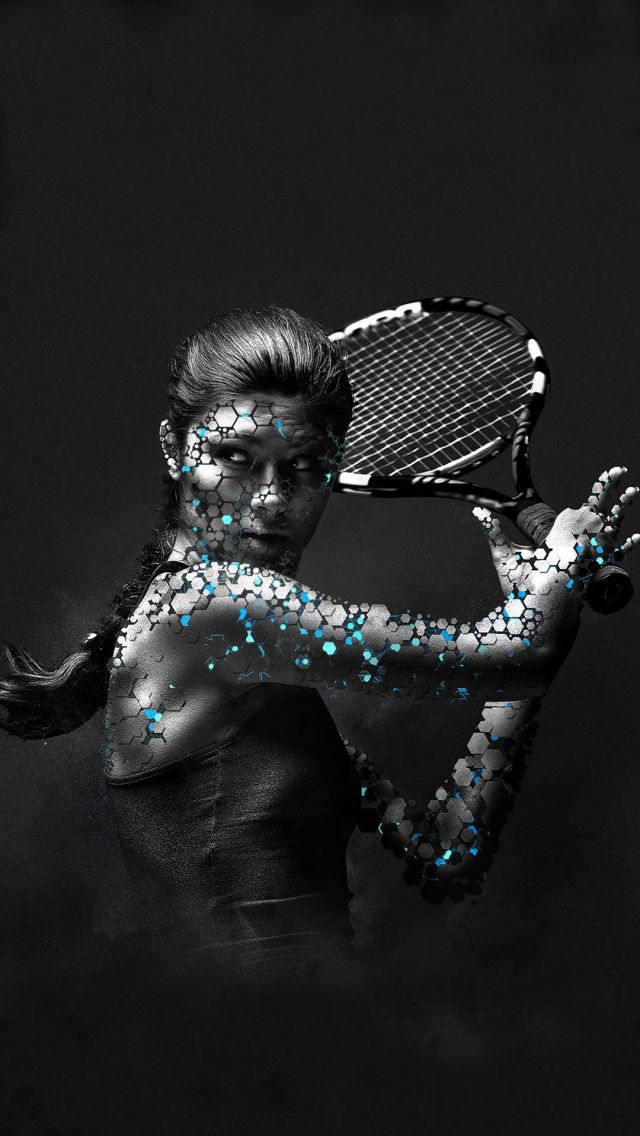 艺术化图片，网球女选手暴发挥拍瞬间手机壁纸图片高清