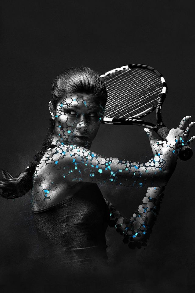 艺术化图片，网球女选手暴发挥拍瞬间手机壁纸图片高清