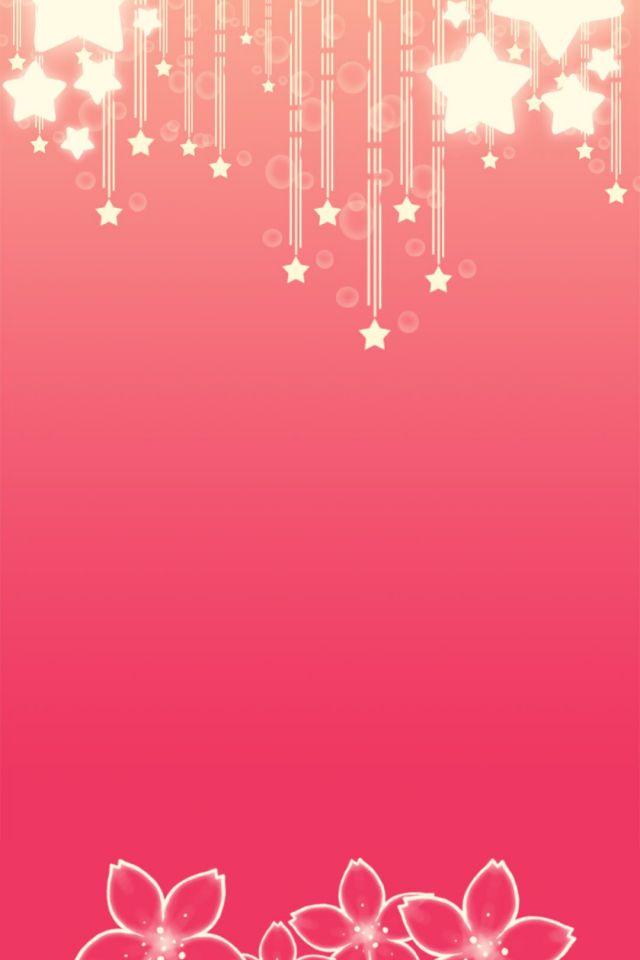 有星星和花朵装饰的粉色简约图片手机壁纸背景