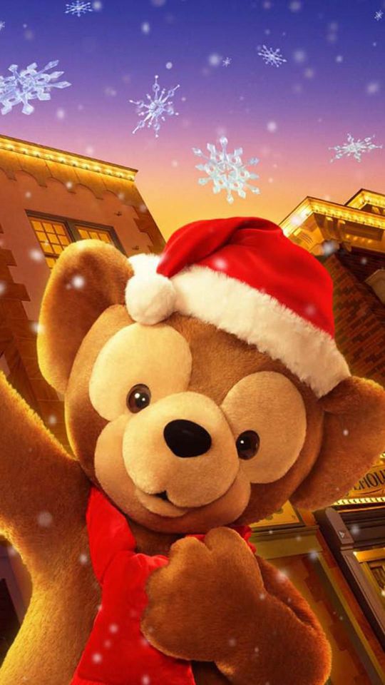 打扮喜庆的圣诞熊手机壁纸图片下载