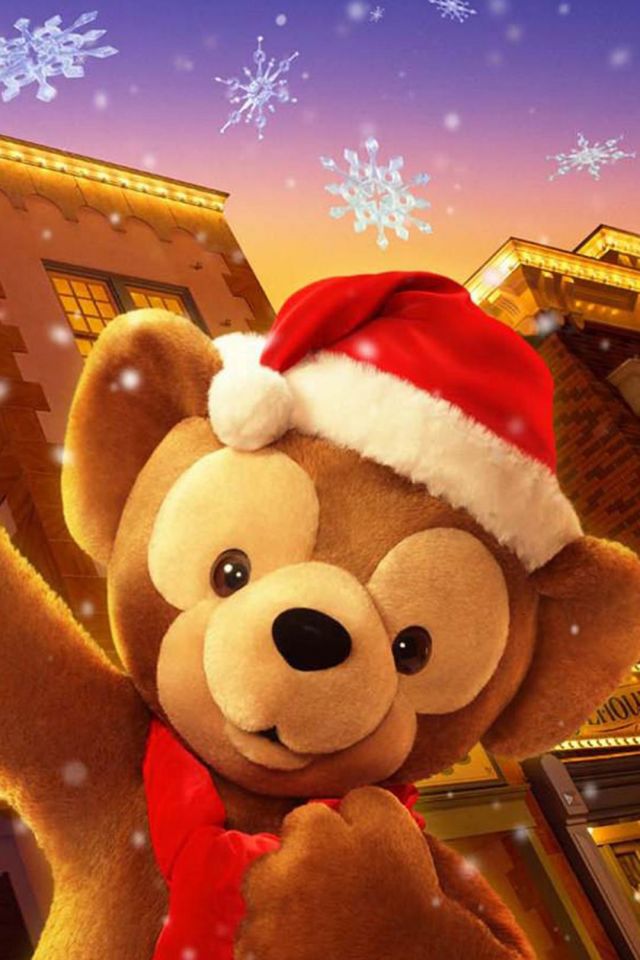 打扮喜庆的圣诞熊手机壁纸图片下载
