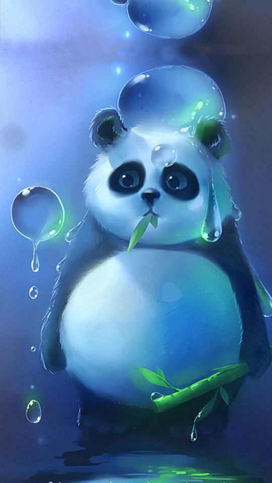 嘴里吃着竹叶，手里拿着竹子的可爱熊猫手机图片壁纸
