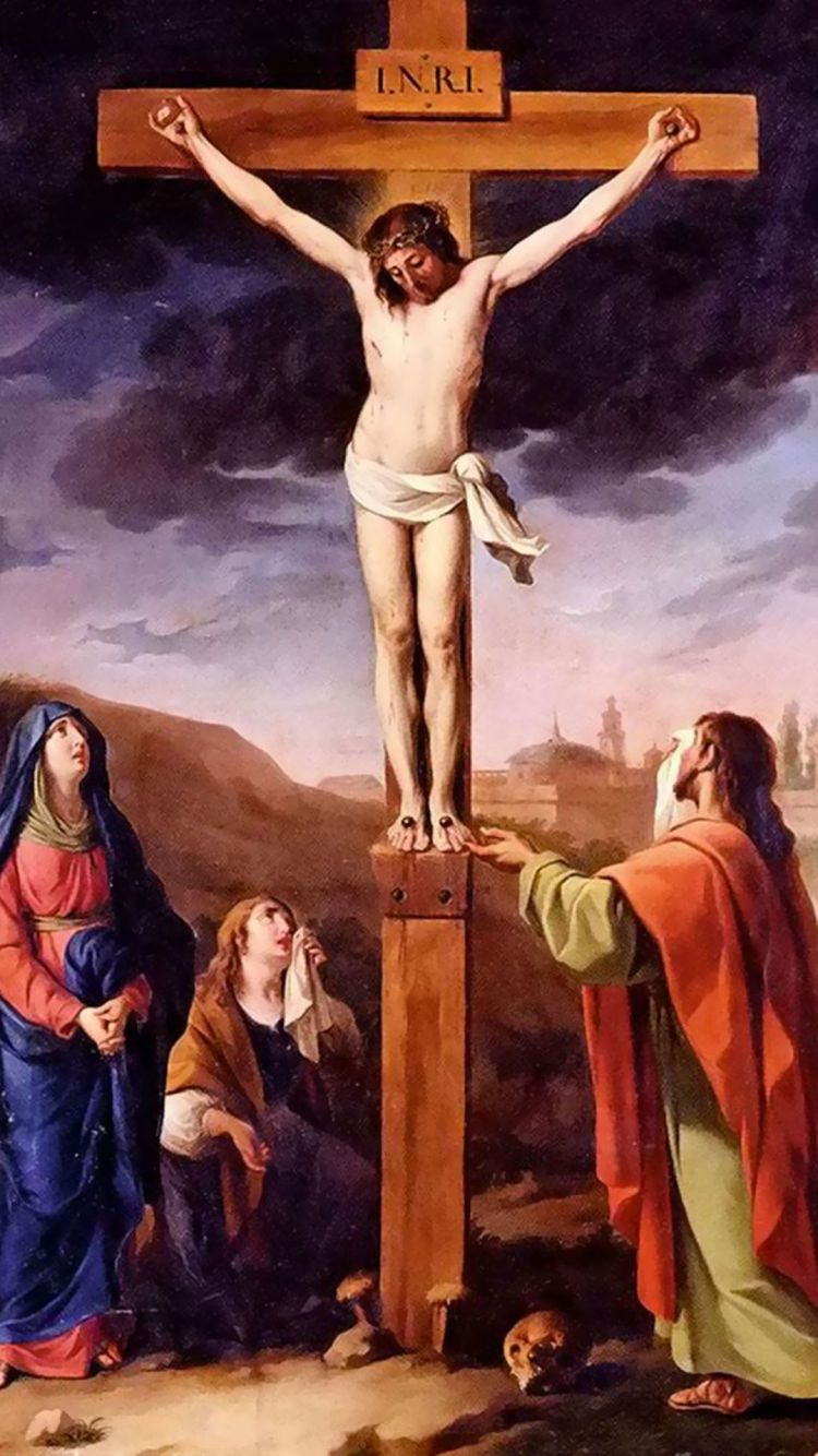 名画耶稣受难，十字架上的耶稣高清图片手机壁纸背景