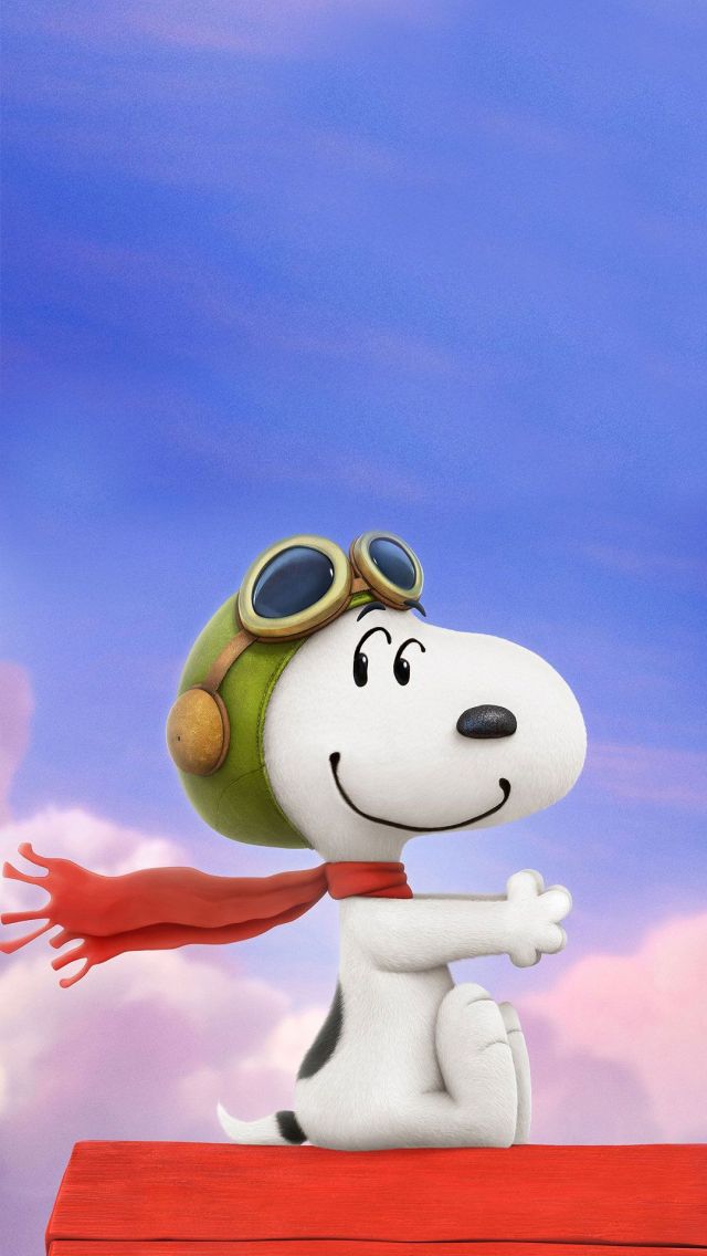 戴着飞行帽围巾感受吹风的卡通史努比可爱手机壁纸图片