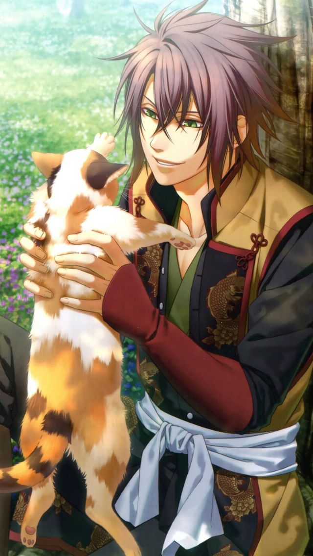 薄樱鬼冲田总司抱着猫的手机壁纸图片