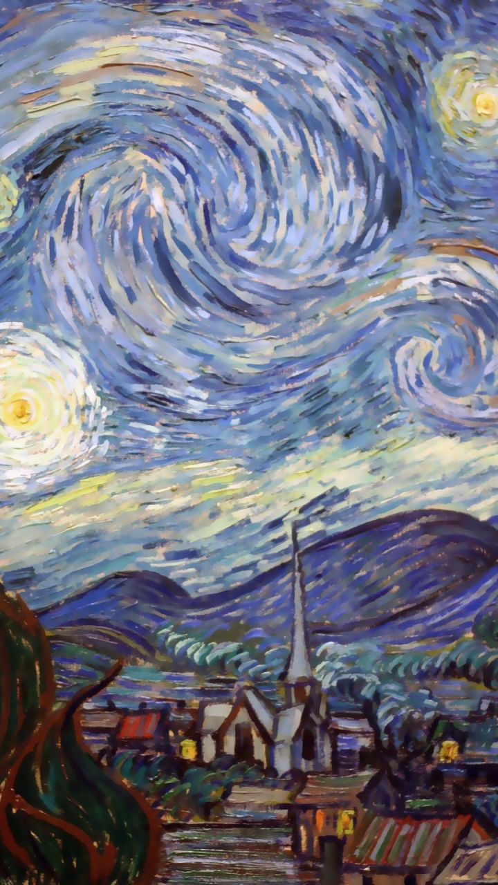 梵高绘画作品星空局部梦幻手机壁纸图片
