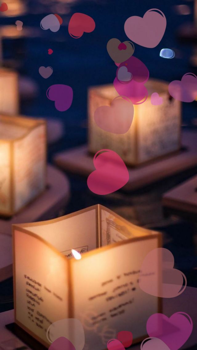 梦幻的晚上,漂流的蜡烛许愿灯高清手机壁纸图片