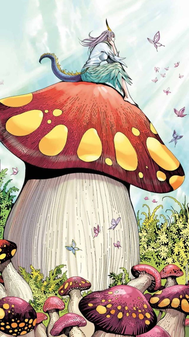 西行纪小羽坐在大蘑菇上的手机壁纸
