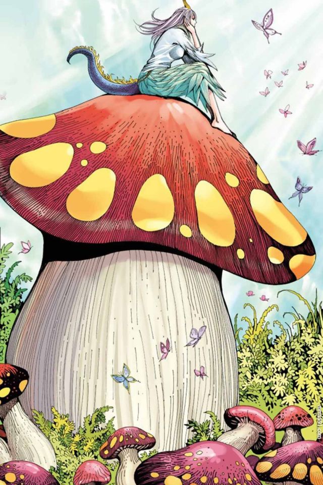 西行纪小羽坐在大蘑菇上的手机壁纸