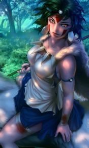 宫崎骏幽灵公主女主角珊San手拿匕首与白狼的手机壁纸图片（2）