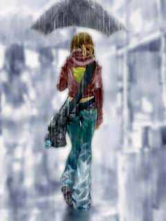 雨中的少女240×320手机壁纸