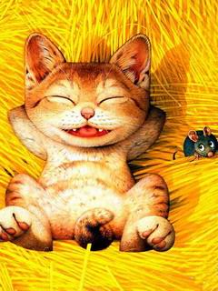 小猫因为啥事乐坏了240×320手机图片