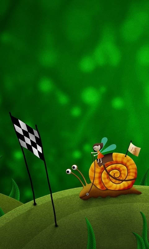 小精灵骑着蜗牛参加田径比赛480×800手机壁纸