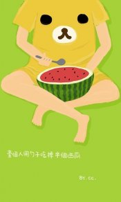 一个人用勺子吃掉半个西瓜480×800壁纸