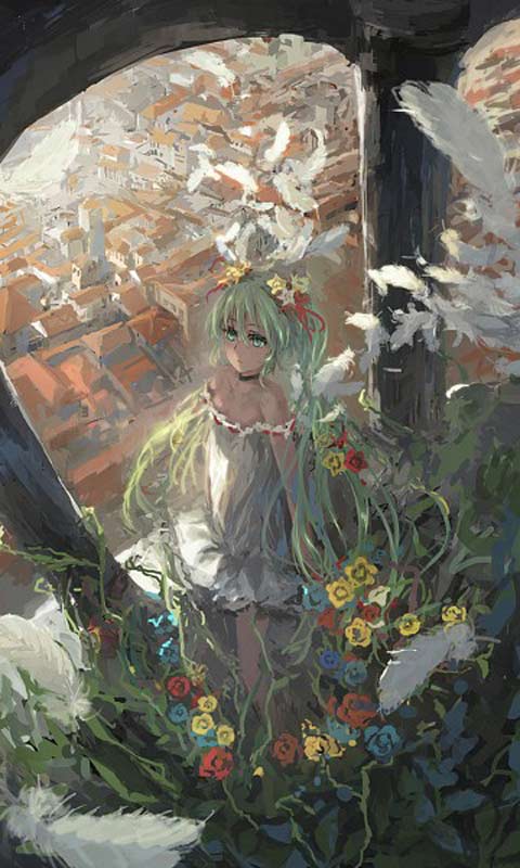 初音未来油画480×800手机壁纸