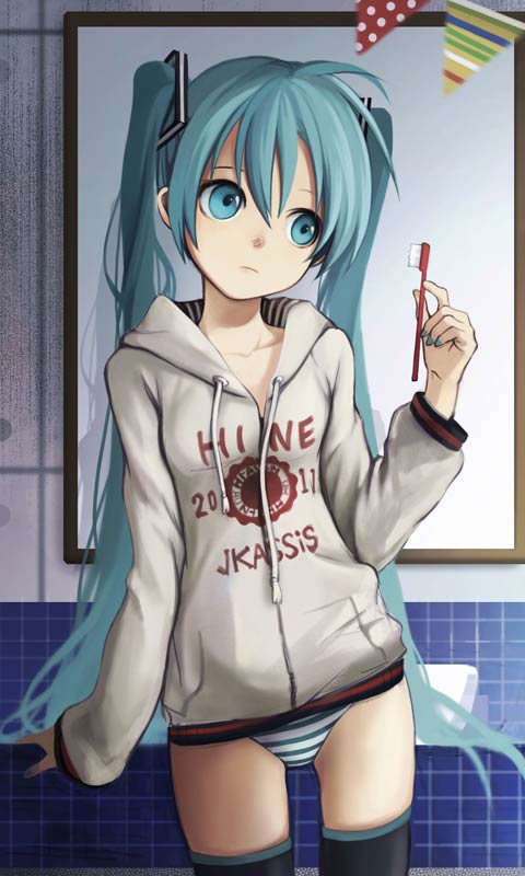 萝莉初音早上刷牙手机壁纸
