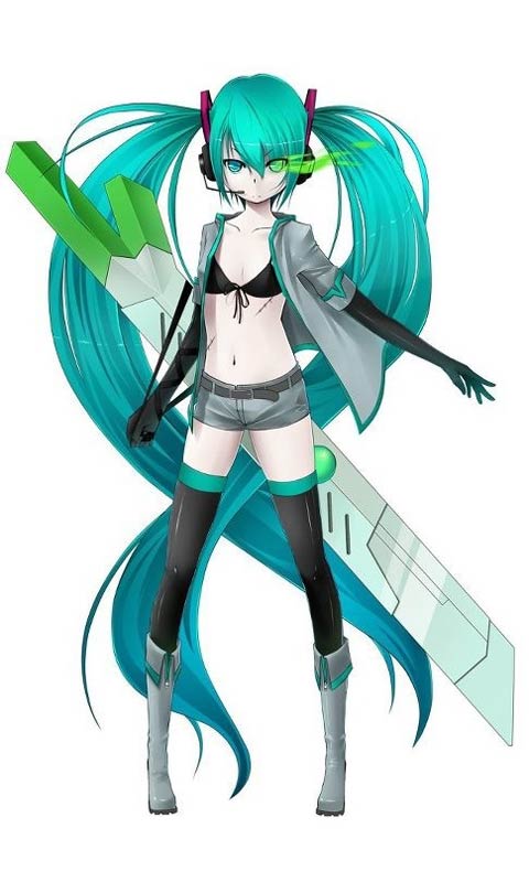 初音未来战斗状态480×800性感手机壁纸