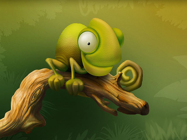 卡通Q版变色龙640×480手机壁纸图片