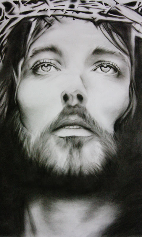 头戴荆棘的耶稣表情悲伤手机壁纸图片