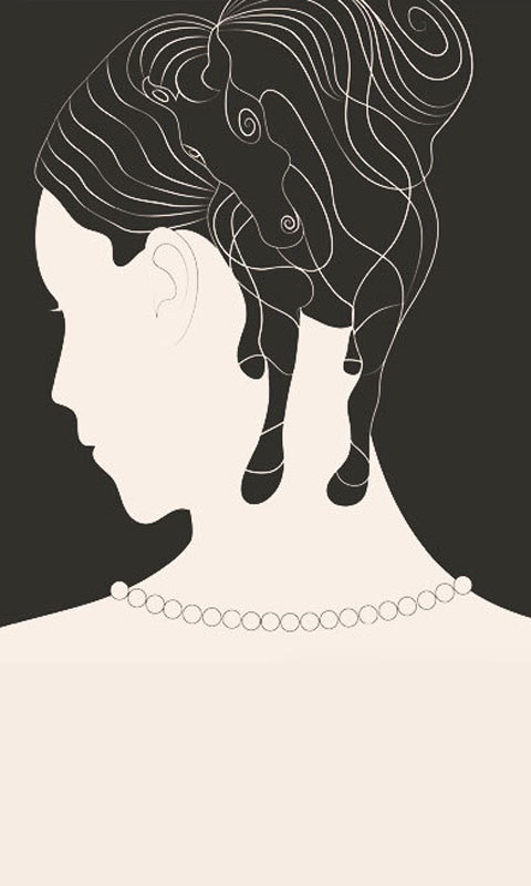 黑发幻化成骏马的戴珍珠项链的女子手机壁纸图片