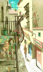 抱着旧娃娃等在裁缝店外的红领巾女生手机壁纸图片
