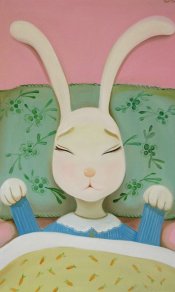 怪怪的插画，睡得正香的兔子姑娘手机壁纸下载