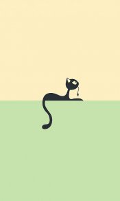 黑猫咬着鼠标线的有趣卡通画手机壁纸图片