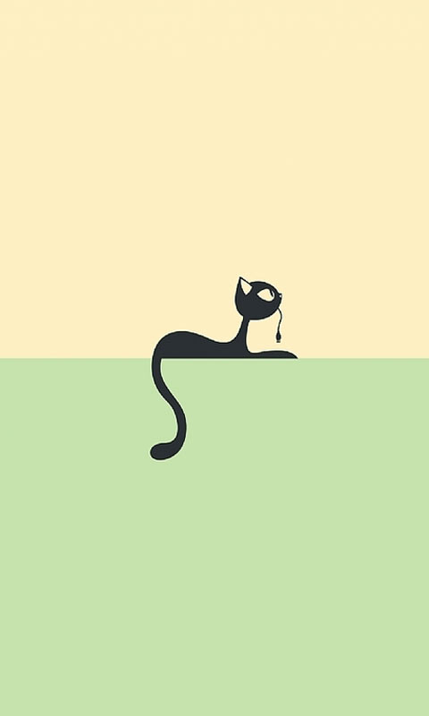 黑猫咬着鼠标线的有趣卡通画手机壁纸图片