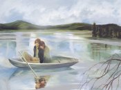 高桥七美和矢野元晴拥抱在湖心的船上浪漫手机壁纸