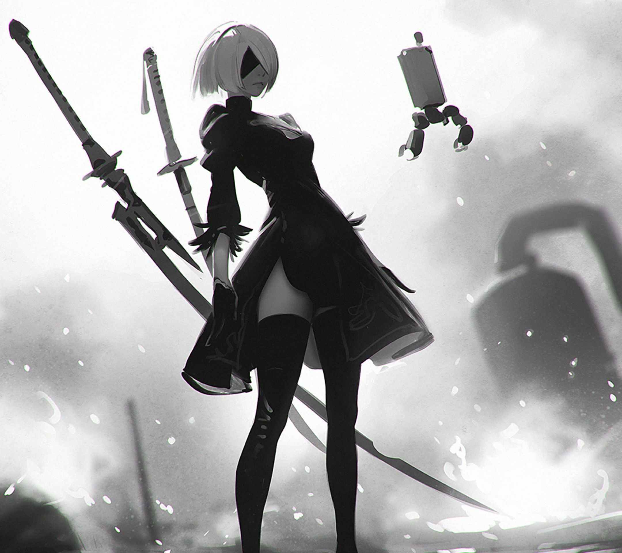 游戏尼尔:机械纪元女主角Yorha No. 2 Type B（2b）横屏高清手机壁纸
