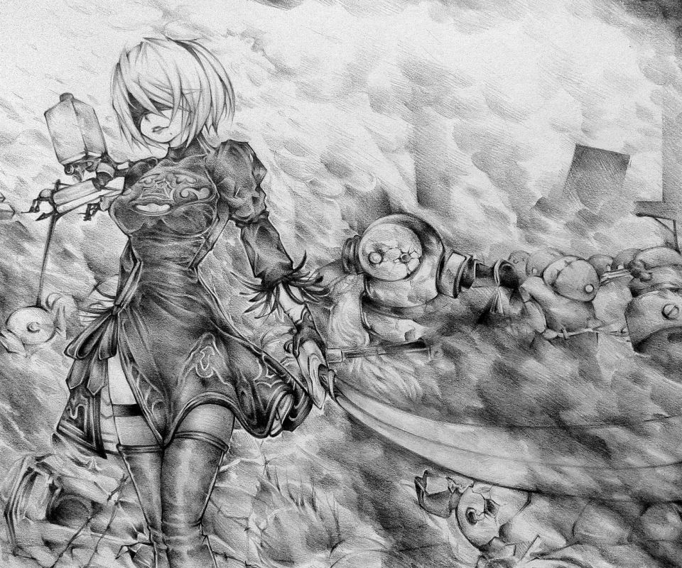 女主角2b素描高清手机壁纸