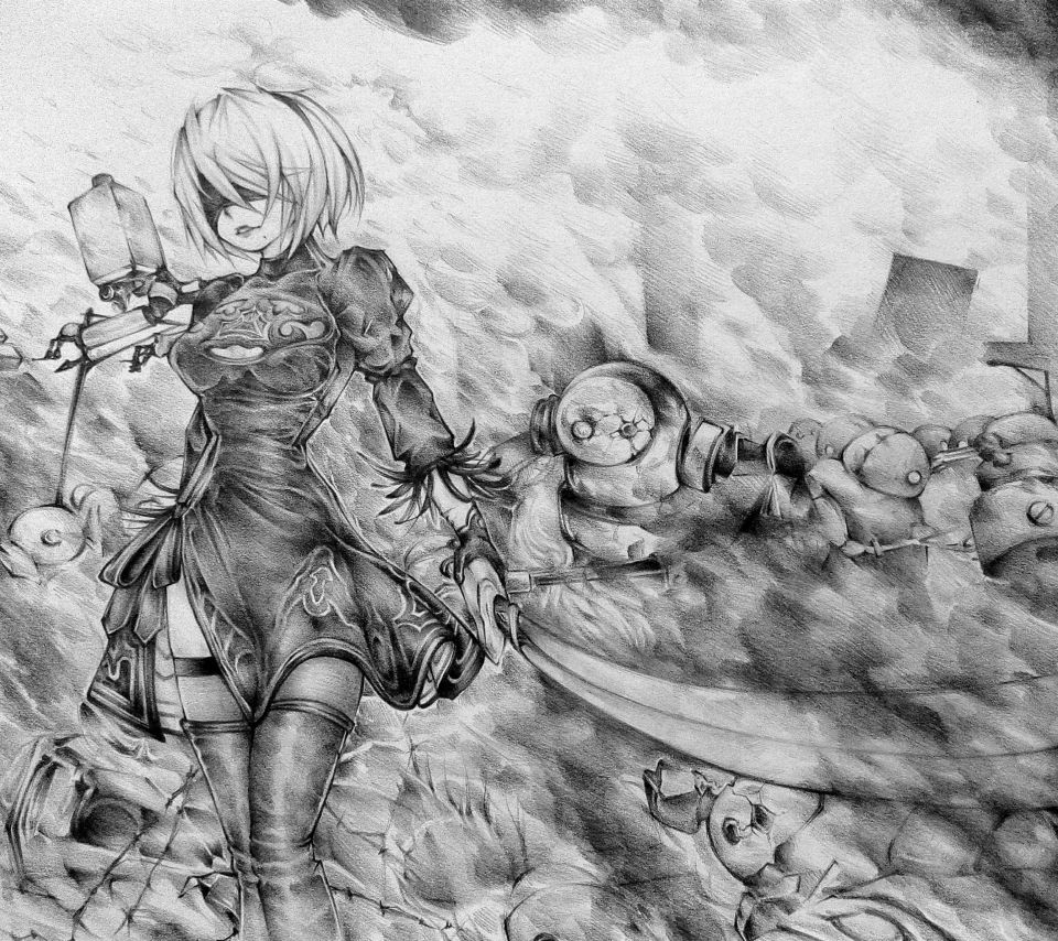 女主角2b素描高清手机壁纸