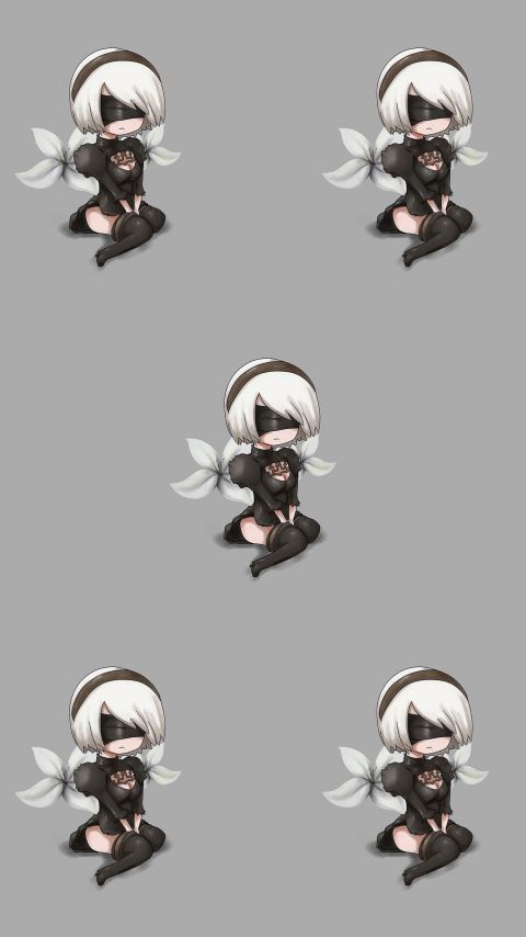 PS4游戏机械纪元女主Yorha Q版，萌萌的竖屏手机壁纸套图（9）