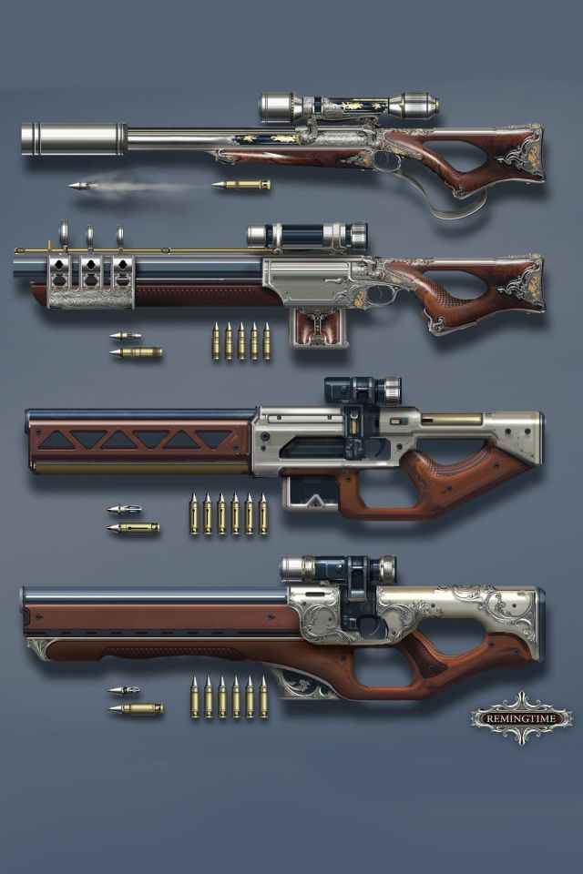 带繁复花纹和瞄准镜的枪械设计图片手机壁纸