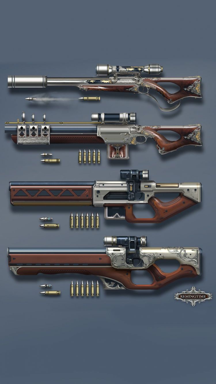 带繁复花纹和瞄准镜的枪械设计图片手机壁纸