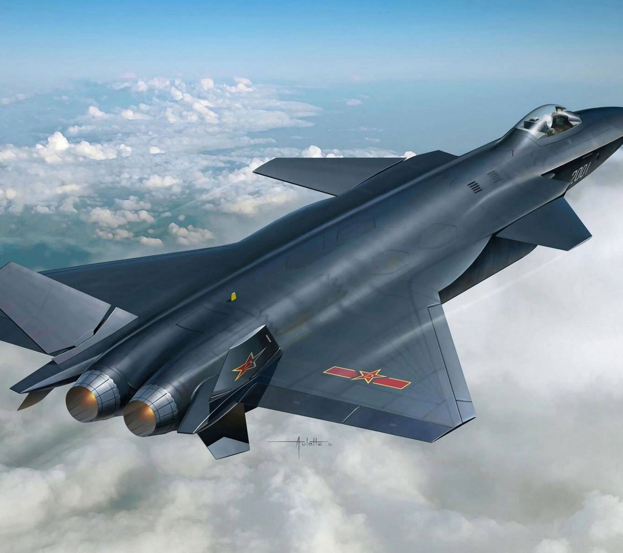 中国先进战机歼20（J20）空中优美姿态图片手机壁纸高清