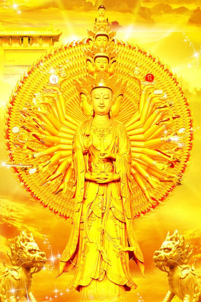 发金光的金身千手观音像手机壁纸高清