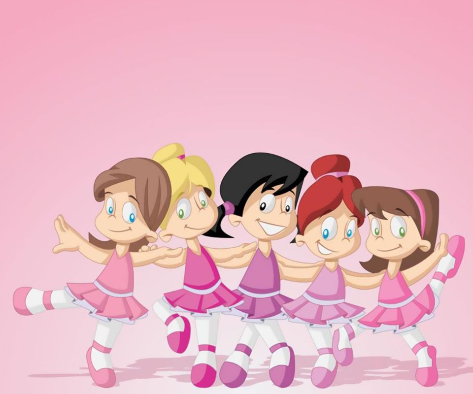 小女孩子们一起跳舞的可爱卡通图片手机壁纸