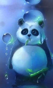 嘴里吃着竹叶，手里拿着竹子的可爱熊猫手机图